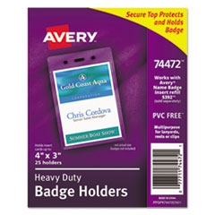 Avery® Secure Top Heavy-Duty Badge Holders, Vertical, 3w x 4h, Clear, 25/Pack