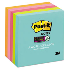 Post-it® Notes Super Sticky Pads in Miami Colors, 3 x 3, 90/Pad, 5 Pads/Pack