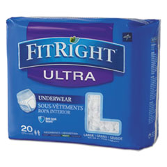 Medline FitRight Ultra Protective Underwear, Large, 40-56" Waist, 20/Pack, 4 Pack/Carton