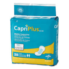 Medline Capri Plus Bladder Control Pads, Extra Plus, 6.5" x 13.5", 28/Pack, 6/Carton