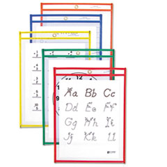 C-Line® Reusable Dry Erase Pockets, 9 x 12, Assorted Primary Colors, 10/Pack