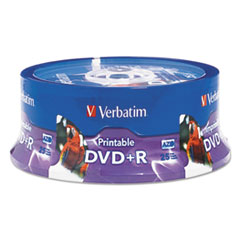Verbatim® DVD+R, 4.7GB, 16X, White Inkjet Printable, Hub Printable, 25/PK Spindle