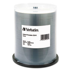Verbatim® CD-R Printable Recordable Disc, 700 MB/80 min, 52x, Spindle, Silver, 100/Pack