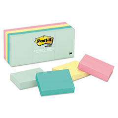 Post-it® Notes Original Pads in Beachside Cafe Collection Colors, 1.38" x 1.88", 100 Sheets/Pad, 12 Pads/Pack