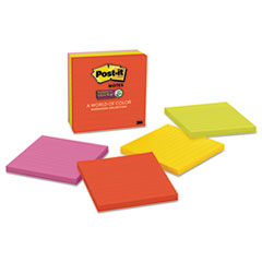 Post-it® Notes Super Sticky Pads in Marrakesh Colors, Lined, 4 x 4, 90-Sheet, 6/Pack