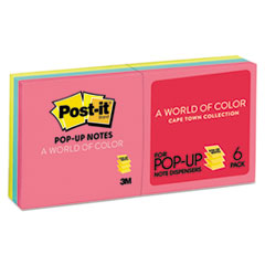Post-it® Pop-up Notes Original Pop-up Refill, 3 x 3, Assorted Cape Town Colors, 100-Sheet, 6/Pack