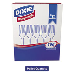Dixie® Plastic Cutlery, Heavyweight Forks, White, 7.13", 100/Bx,10Bx/Ctn,60Ctn/Pallet