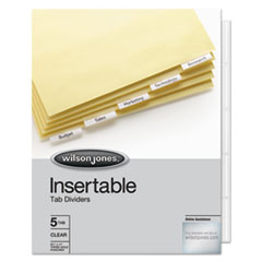 Wilson Jones® Single-Sided Reinforced Insertable Index, Clear 5-Tab, Letter, Buff