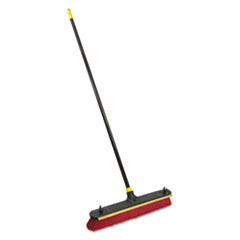Quickie® 2-in-1 Squeegee Pushbroom, 24" Brush, 60" Handle, PET/Steel, Red/Black/Yellow