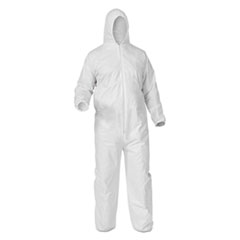 KleenGuard™ A35 Liquid and Particle Protection Coveralls, Zipper Front, Hooded, Elastic Wrists and Ankles, X-Large, White, 25/Carton