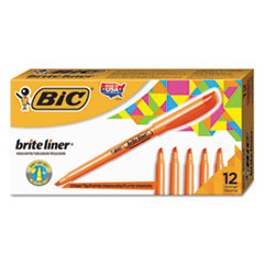 BIC® Brite Liner Highlighter, Fluorescent Orange Ink, Chisel Tip, Orange/Black Barrel, Dozen