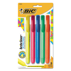 BIC® Brite Liner Retractable Highlighter, Assorted Ink Colors, Chisel Tip, Assorted Barrel Colors, 5/Set