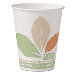 Dart® Bare by Solo Eco-Forward PLA Paper Hot Cups, 8 oz, Leaf Design, White/Green/Orange, 50/Pack