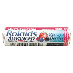 Rolaids® Advanced Antacid Plus Anti-Gas Tablets, Assorted Berries, 10/Roll, 12 Roll/Box