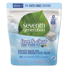 Seventh Generation® Natural Laundry Detergent Packs, Unscented, 45 Packets/Pack, 8/Carton