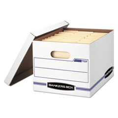 Bankers Box® STOR/FILE Storage Box, Letter/Legal, Lift-off Lid, White/Blue, 4/Carton