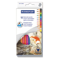 Staedtler® Triangular Watercolor Pencil Set, 2.9 mm, H (#3), Assorted Lead/Barrel Colors, Dozen