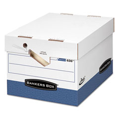 Bankers Box® PRESTO Ergonomic Design Storage Boxes, Letter/Legal Files, 12.88" x 16.5" x 10.38", White/Blue, 12/Carton