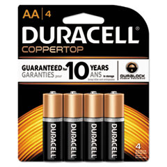 Duracell® CopperTop Alkaline Batteries with Duralock Power Preserve Technology, AA, 4/Pk