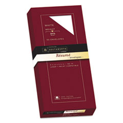 Southworth® 100% Cotton Resume Envelope, #10, Commercial Flap, Gummed Closure, 4.13 x 9.5, White, 50/Box