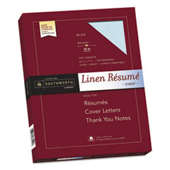 Southworth® 100% Cotton Premium Weight Linen Resume Paper, 32 lb Bond Weight, 8.5 x 11, Blue, 100/Pack