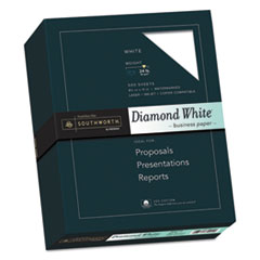Southworth® 25% Cotton Diamond White Business Paper, 95 Bright, 24 lb Bond Weight, 8.5 x 11, 500/Ream