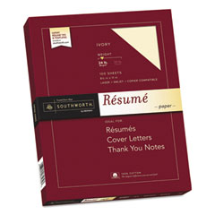 Southworth® 100% Cotton Resume Paper, 24 lb Bond Weight, 8.5 x 11, Ivory, 100/Pack