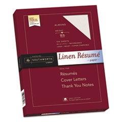 Southworth® 100% Cotton Premium Weight Linen Resume Paper, 32 lb Bond Weight, 8.5 x 11, Almond, 100/Pack
