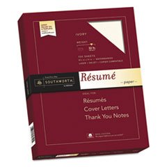 Southworth® 100% Cotton Resume Paper, 32 lb Bond Weight, 8.5 x 11, Ivory, 100/Pack