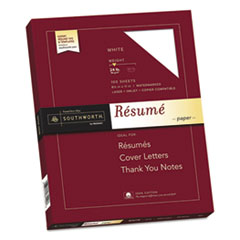 Southworth® 100% Cotton Resume Paper, 95 Bright, 24 lb Bond Weight, 8.5 x 11, White, 100/Pack