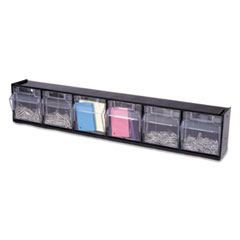deflecto® Tilt Bin Plastic Storage System w/6 Bins, 23 5/8 x 3 5/8 x 4 1/2, Black