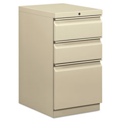 HON® Mobile Pedestals, Left or Right, 3-Drawers: Box/Box/File, Legal/Letter, Putty, 15" x 20" x 28"
