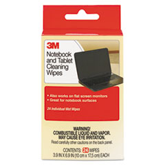 3M™ Notebook Screen Cleaning Wet Wipes, Cloth, 1-Ply, 7 x 4, Unscented, White, 24/Pack