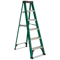 Louisville® Fiberglass Step Ladder, 6 ft Working Height, 225 lbs Capacity, 5 Step, Green/Black