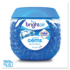 BRIGHT Air® Scent Gems Odor Eliminator, Cool and Clean, Blue, 10 oz Jar, 6/Carton