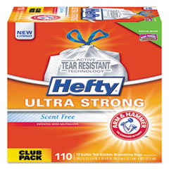 Hefty® Ultra Strong Tall Kitchen & Trash Bags, 13gal, 0.9 Mil, White, 110/Box