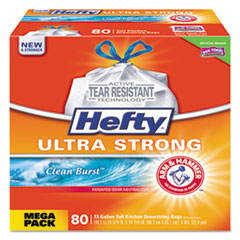Hefty® Ultra Strong Tall Kitchen Bags, 13gal, .9 mil, White, Clean Burst, 80/Box