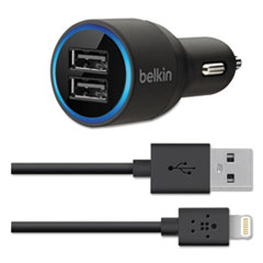 Belkin® Car Charger, Detachable Lightning Cable, Black/Blue