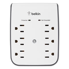 Belkin® SurgePlus USB Wall Mount Charger, 6 AC Outlets/2 USB Ports, 900 J, White/Black