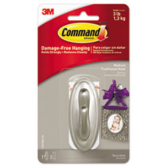 Command™ Decorative Hooks, Traditional, Medium, 1 Hook and 2 Strips/Pack