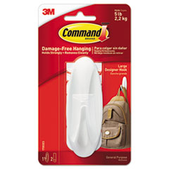 Command™ General Purpose Hooks, Large, 5 lb Cap, White, 1 Hook and 2 Strips/Pack