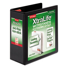 Cardinal® XtraLife ClearVue Non-Stick Locking Slant-D Ring Binder, 3 Rings, 4" Capacity, 11 x 8.5, Black