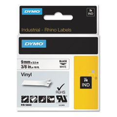 DYMO® Rhino Permanent Vinyl Industrial Label Tape, 0.37" x 18 ft, White/Black Print