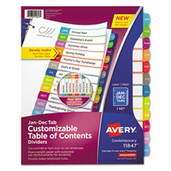 Avery® Customizable TOC Ready Index Multicolor Tab Dividers, 12-Tab, Jan. to Dec., 11 x 8.5, White, Contemporary Color Tabs, 1 Set