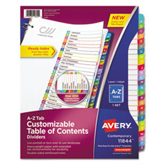 Avery® Customizable TOC Ready Index Multicolor Tab Dividers, 26-Tab, A to Z, 11 x 8.5, White, Contemporary Color Tabs, 1 Set