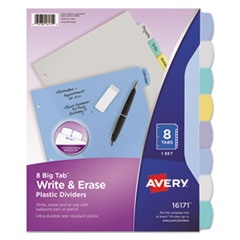 Avery® Write and Erase Big Tab Durable Plastic Dividers, 3-Hold Punched, 8-Tab, 11 x 8.5, Assorted, 1 Set