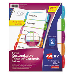 Avery® Ready Index Table of Contents Dividers, Multicolor Tabs, 1-5, Letter