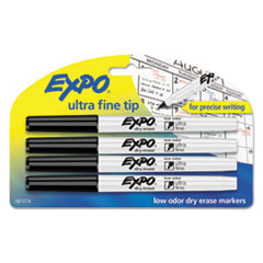 EXPO® Low-Odor Dry-Erase Marker, Extra-Fine Bullet Tip, Black, 4/Pack