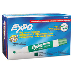 EXPO® Low-Odor Dry-Erase Marker, Broad Chisel Tip, Green, Dozen