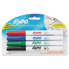 EXPO® Low-Odor Dry-Erase Marker, Extra-Fine Bullet Tip, Assorted Colors, 4/Pack